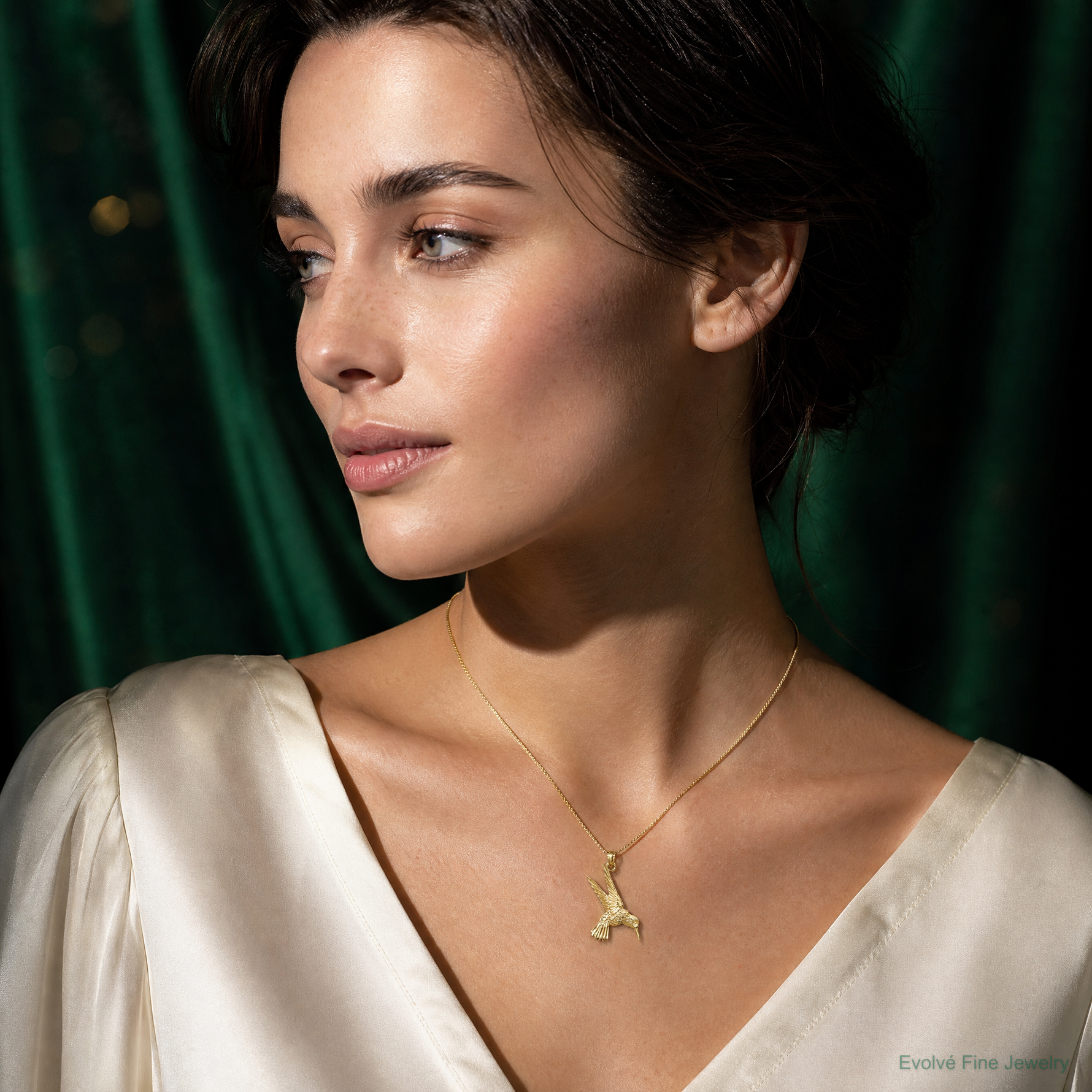 14k Hummingbird Pendant - Model Shot