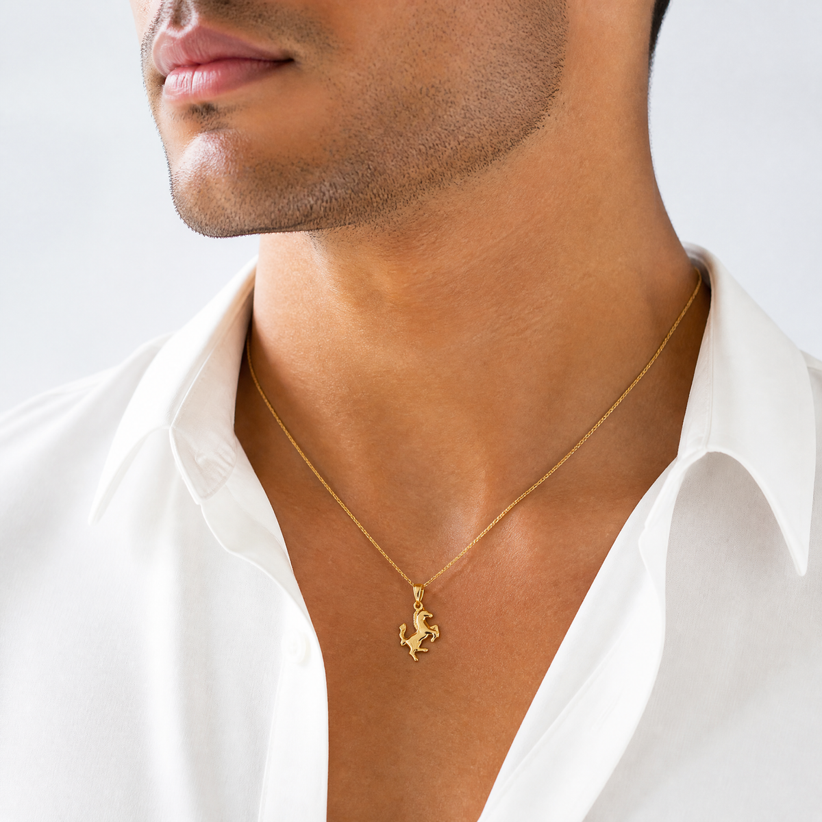 14k Trotting Horse Pendant - Model Shot