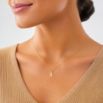 14k Small Slanted Block Letter A Initial Charm - Model Shot