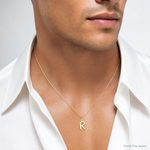 14k Small Slanted Block Letter R Initial Charm - Model Shot