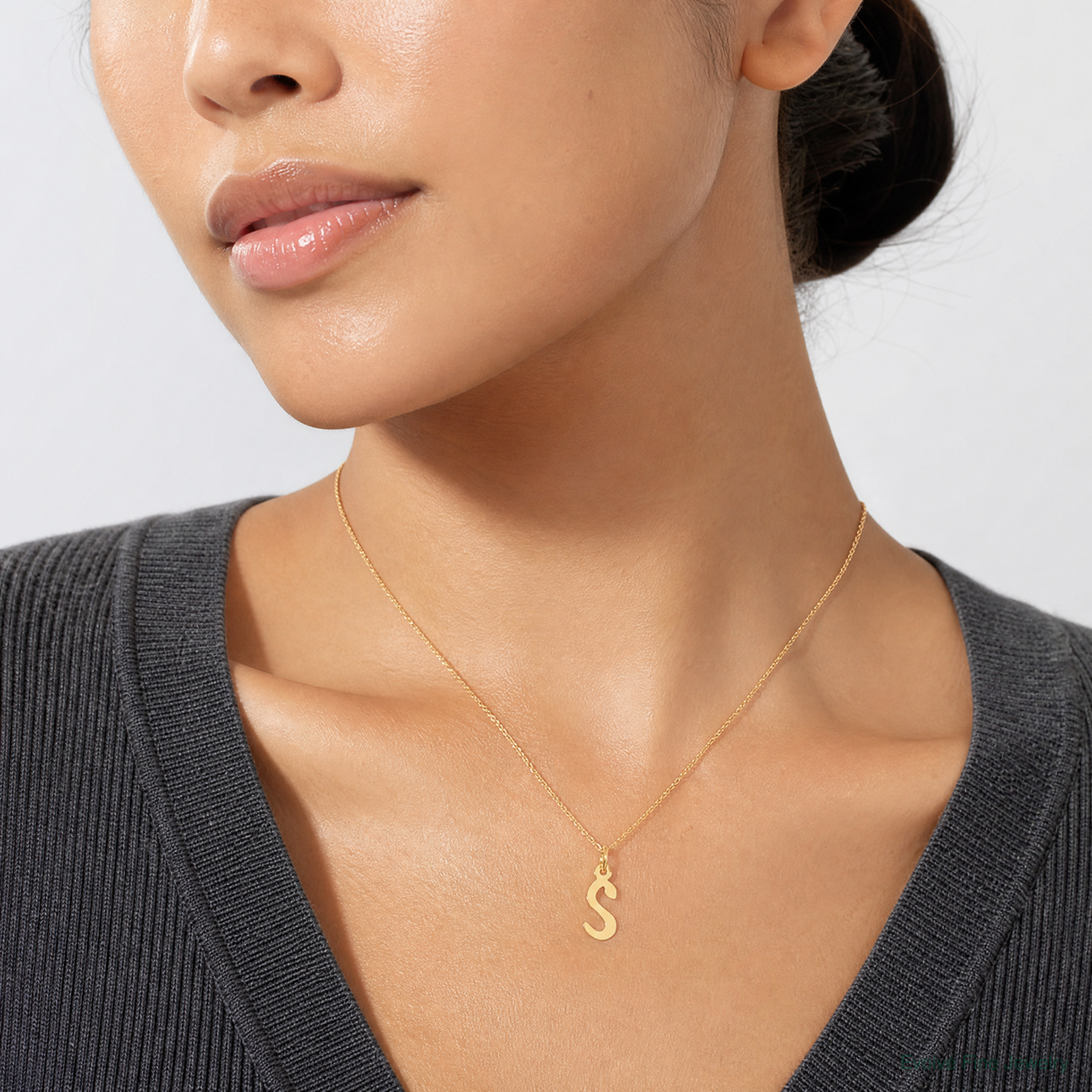 14k Small Slanted Block Letter S Initial Charm - Model Shot
