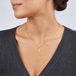 14K Small Fancy Script Letter I Initial Charm - Model Shot