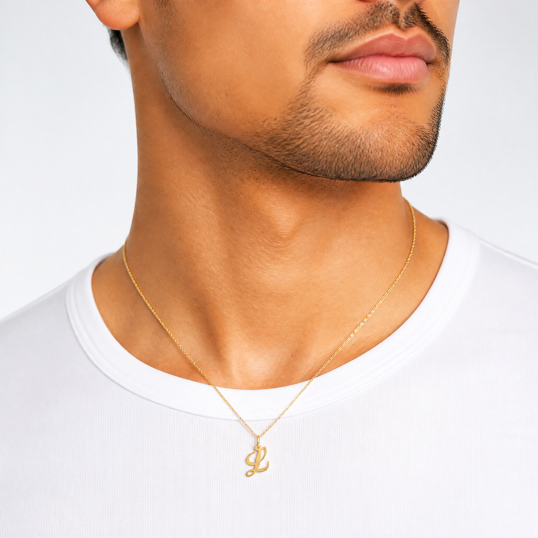 14K Small Fancy Script Letter L Initial Charm - Model Shot