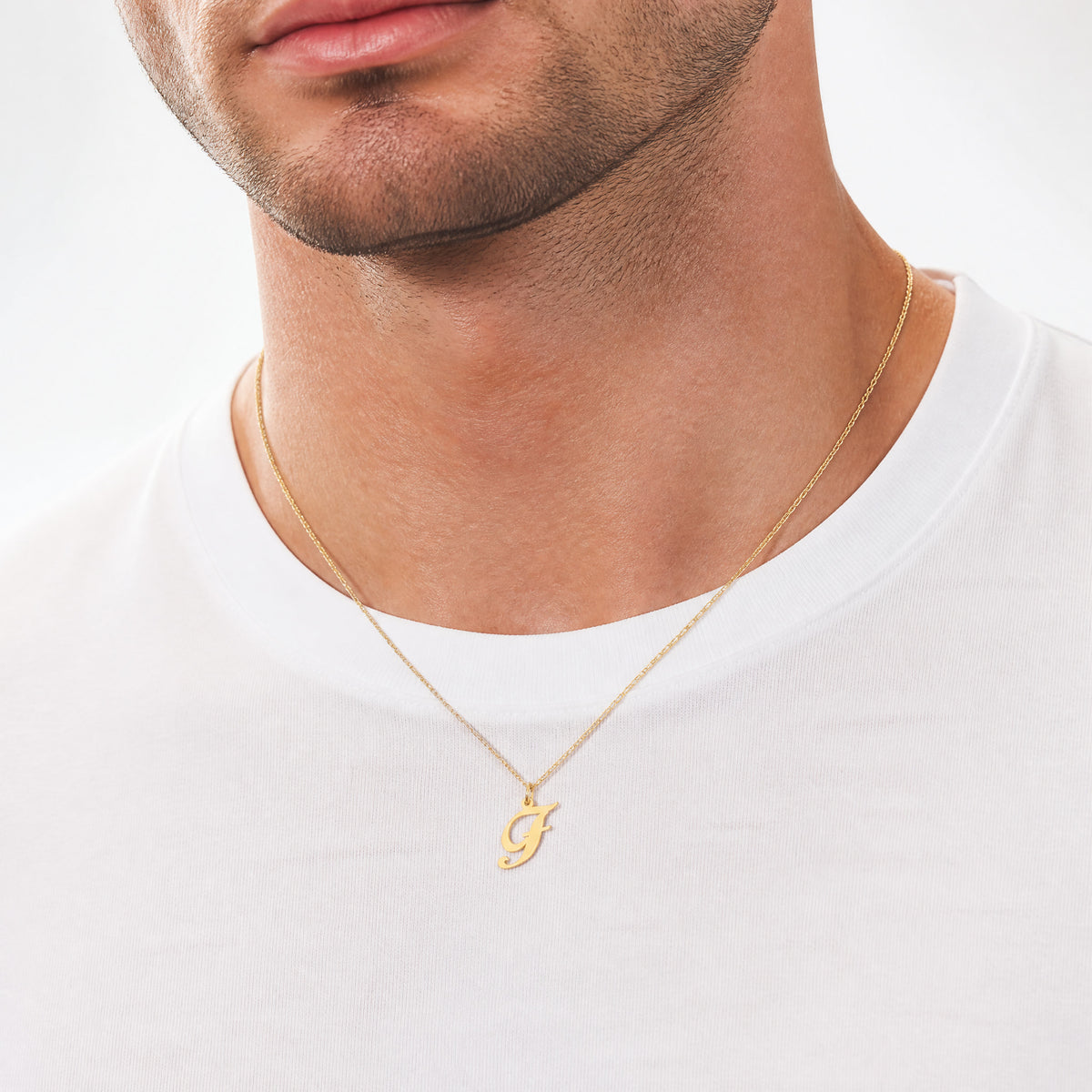 14K Medium Fancy Script Letter F Initial Charm - Model Shot