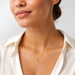 14k Large Fancy Script Letter F Initial Charm - Model Shot