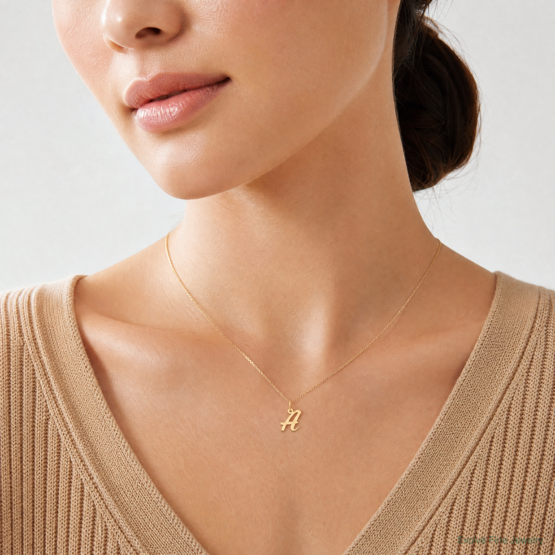 14k Small Script Letter A Initial Charm - Model Shot
