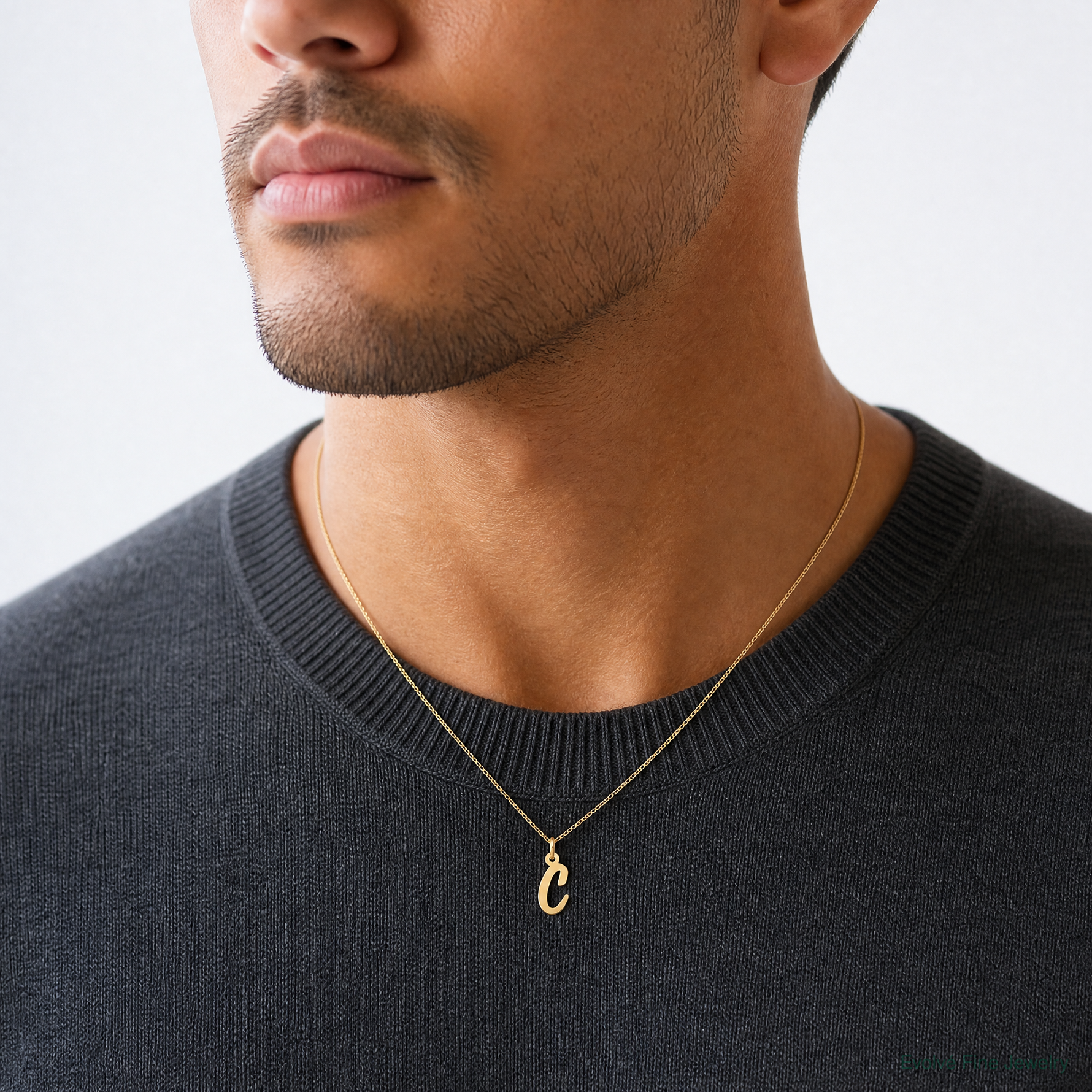 14k Small Script Letter C Initial Charm - Model Shot