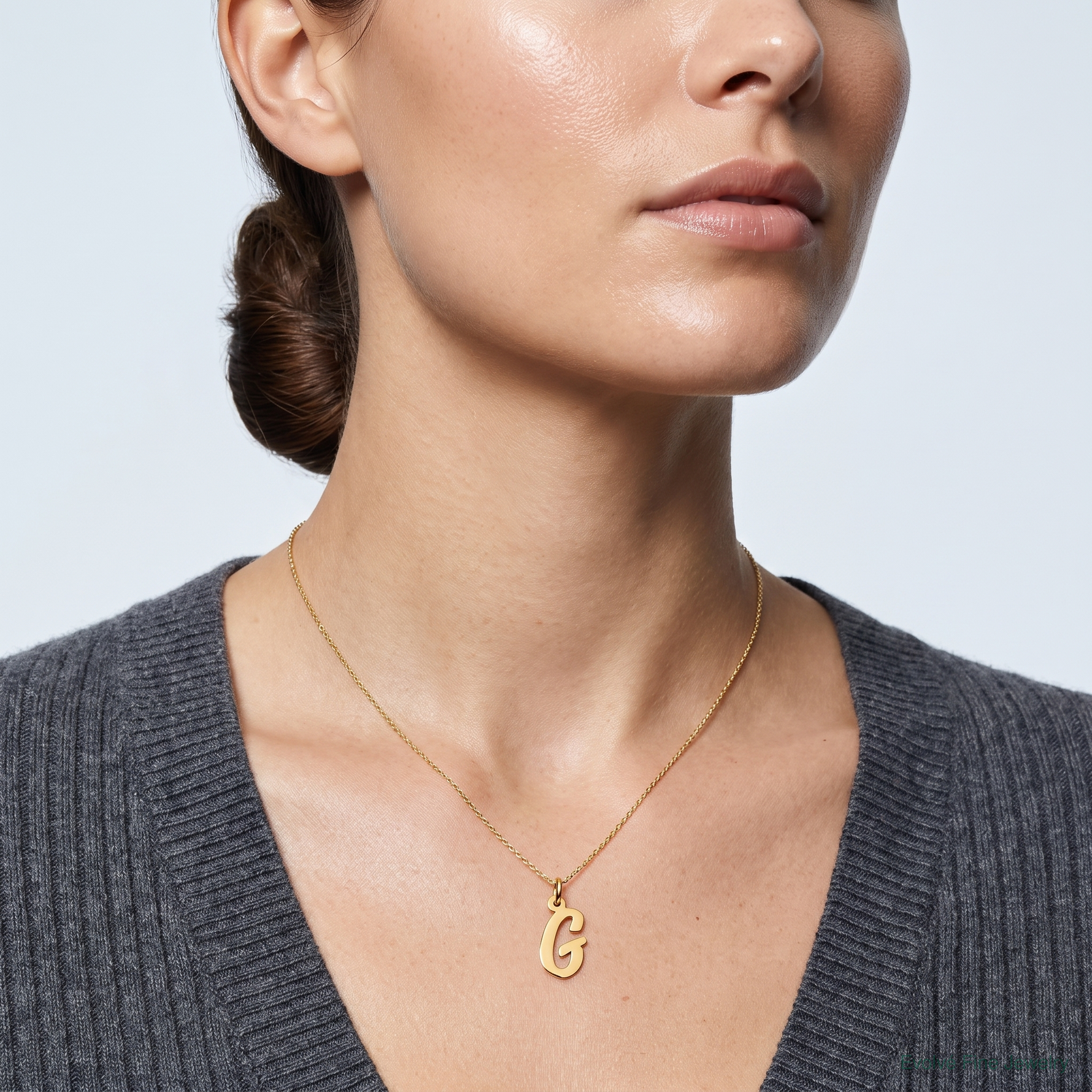 14k Small Script Letter G Initial Charm - Model Shot