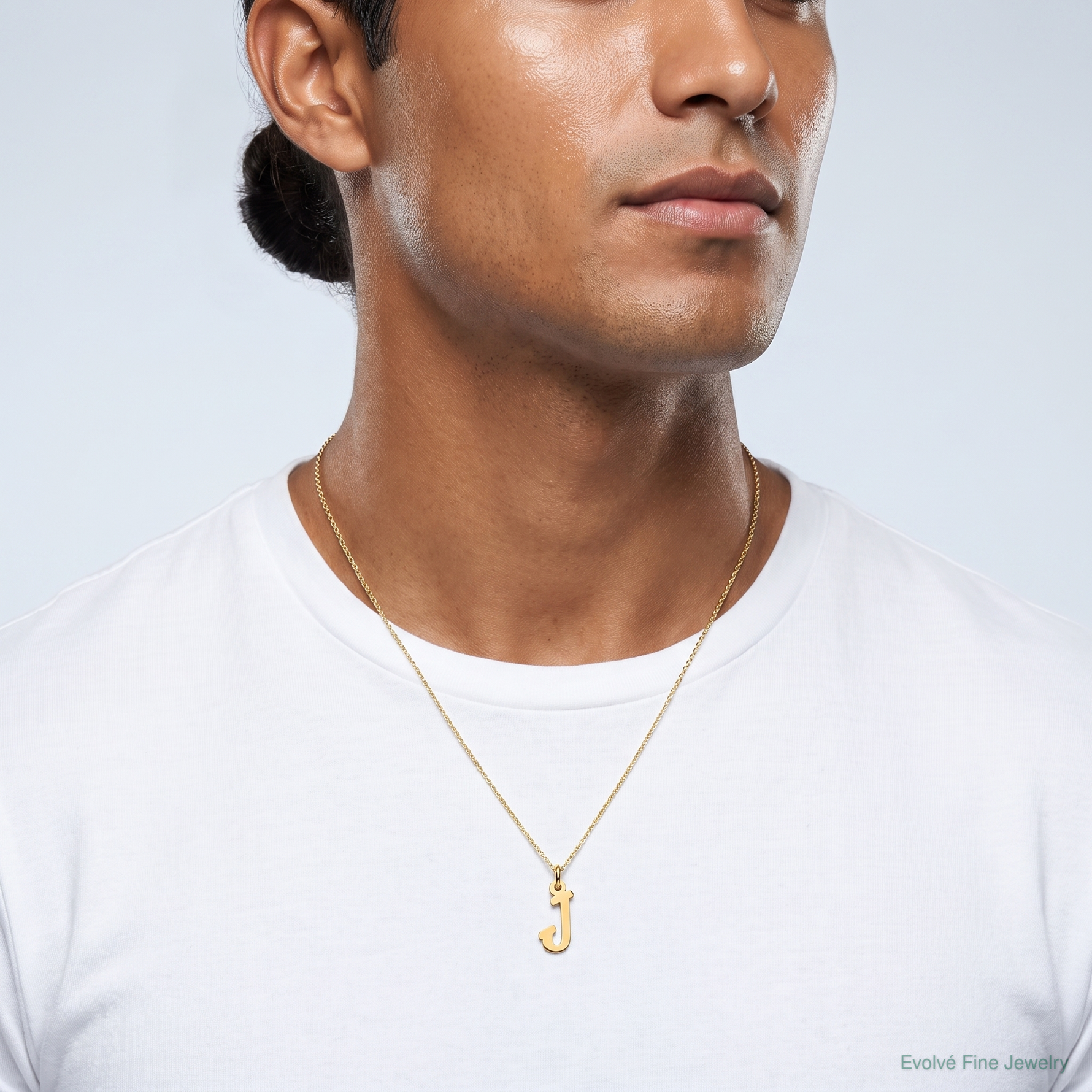 14k Small Script Letter J Initial Charm - Model Shot