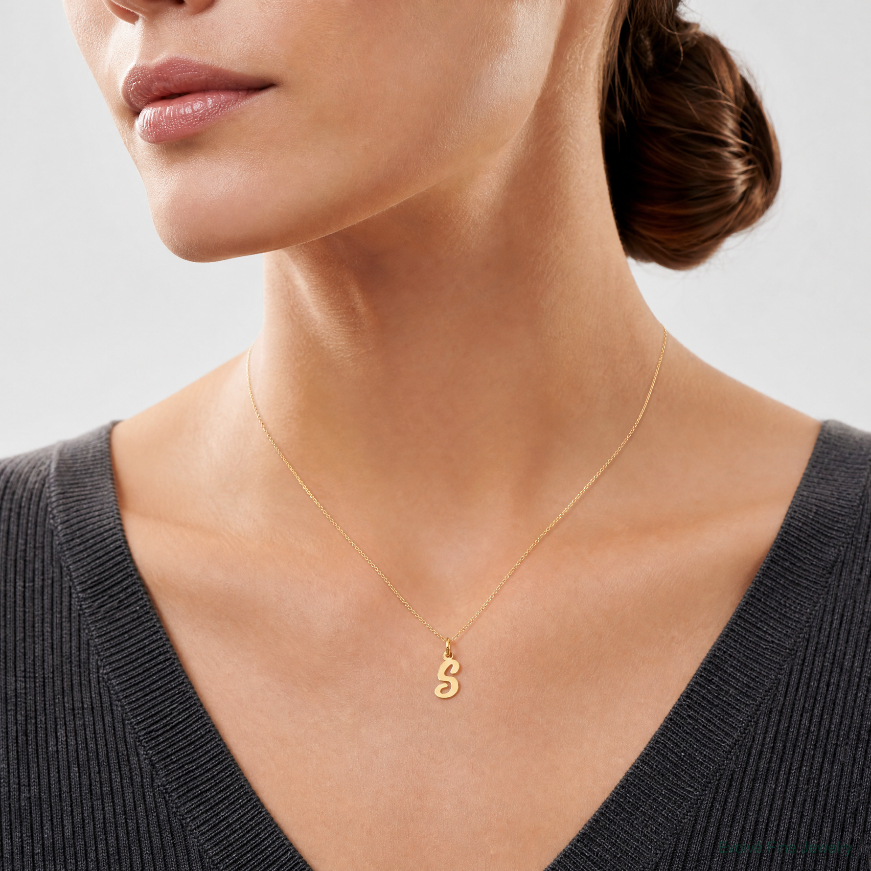 14k Small Script Letter S Initial Charm - Model Shot