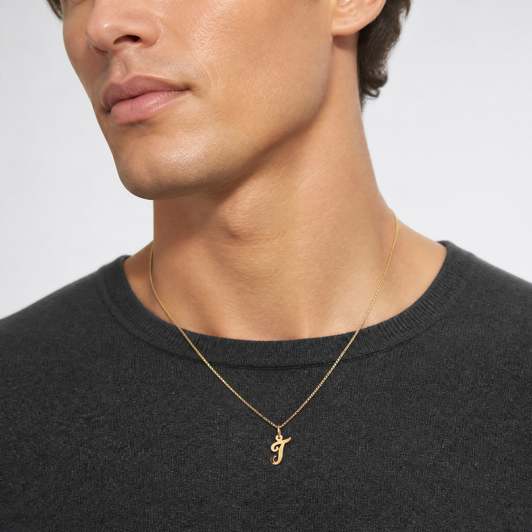 14k Small Script Letter T Initial Charm - Model Shot