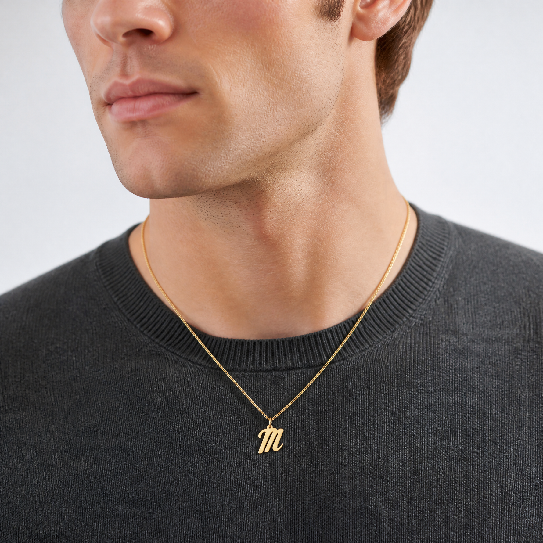14k Medium Script Letter M Initial Charm - Model Shot