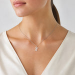 14k White Gold Medium Script Letter K Initial Charm - Model Shot
