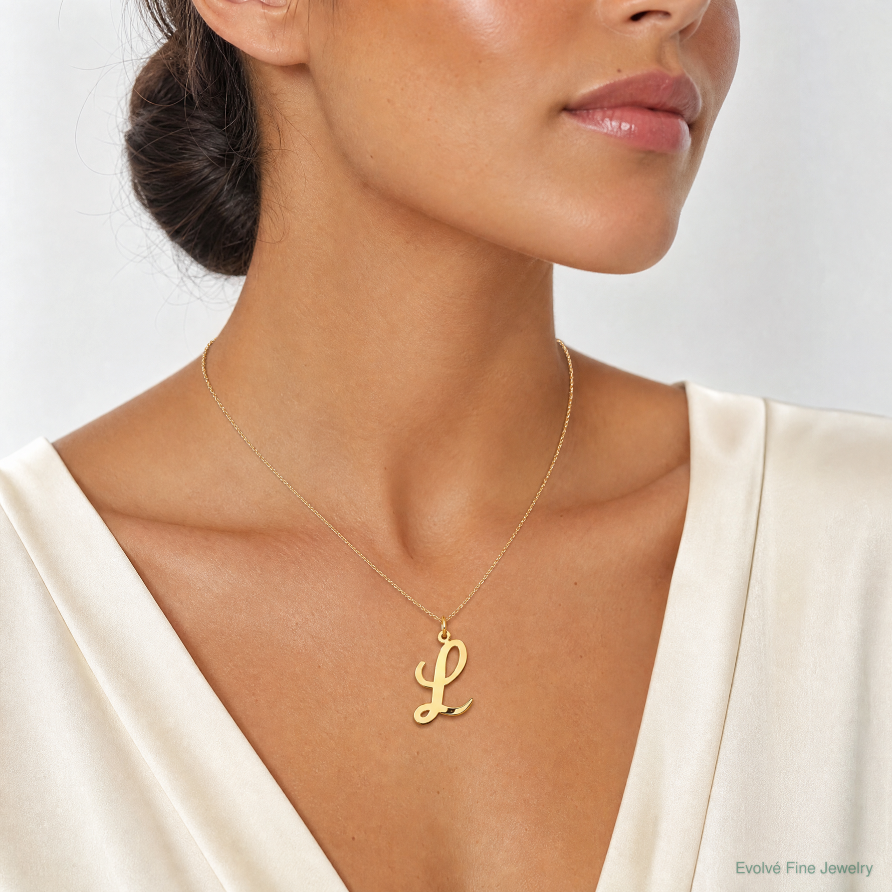 14k Large Script Letter L Initial Charm - Model Shot