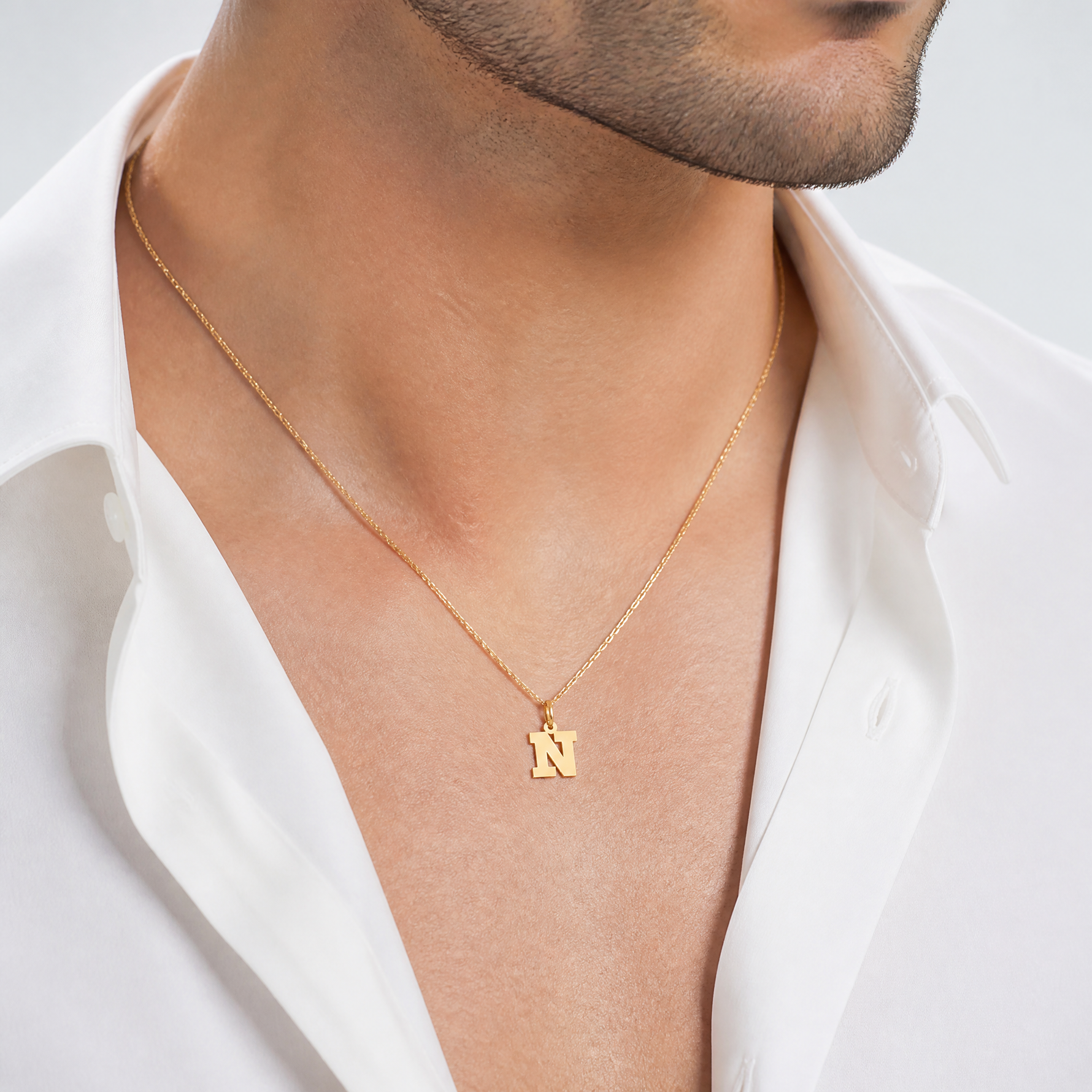 14k Small Block Letter N Initial Charm - Model Shot
