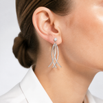 14k White Gold Curved Dangles with CZ Stud Earring Jackets - Model Shot