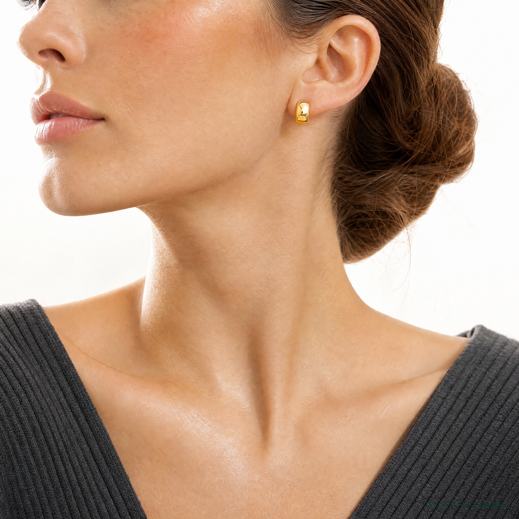 14k Polished Fancy Post Earrings - Model Shot