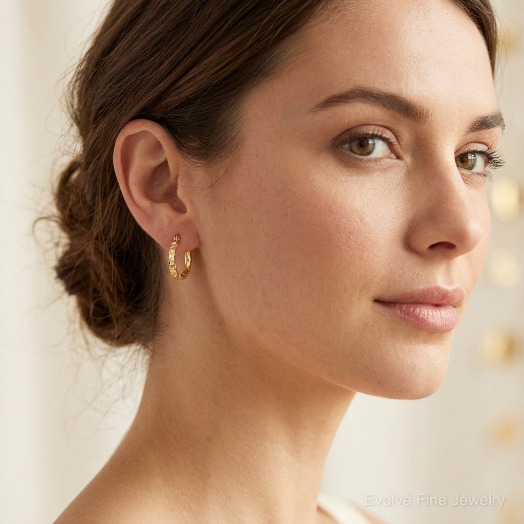 14k Polished Diamond Cut 1.5mm Square Tube Hoops - Model Shot