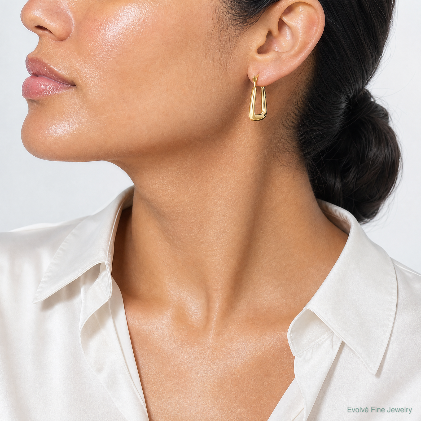 14k Polished Hollow Fancy Hoops - Model Shot