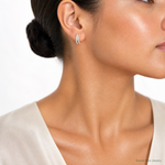 14K Polished Curved Bar CZ Post Earrings - Model Shot