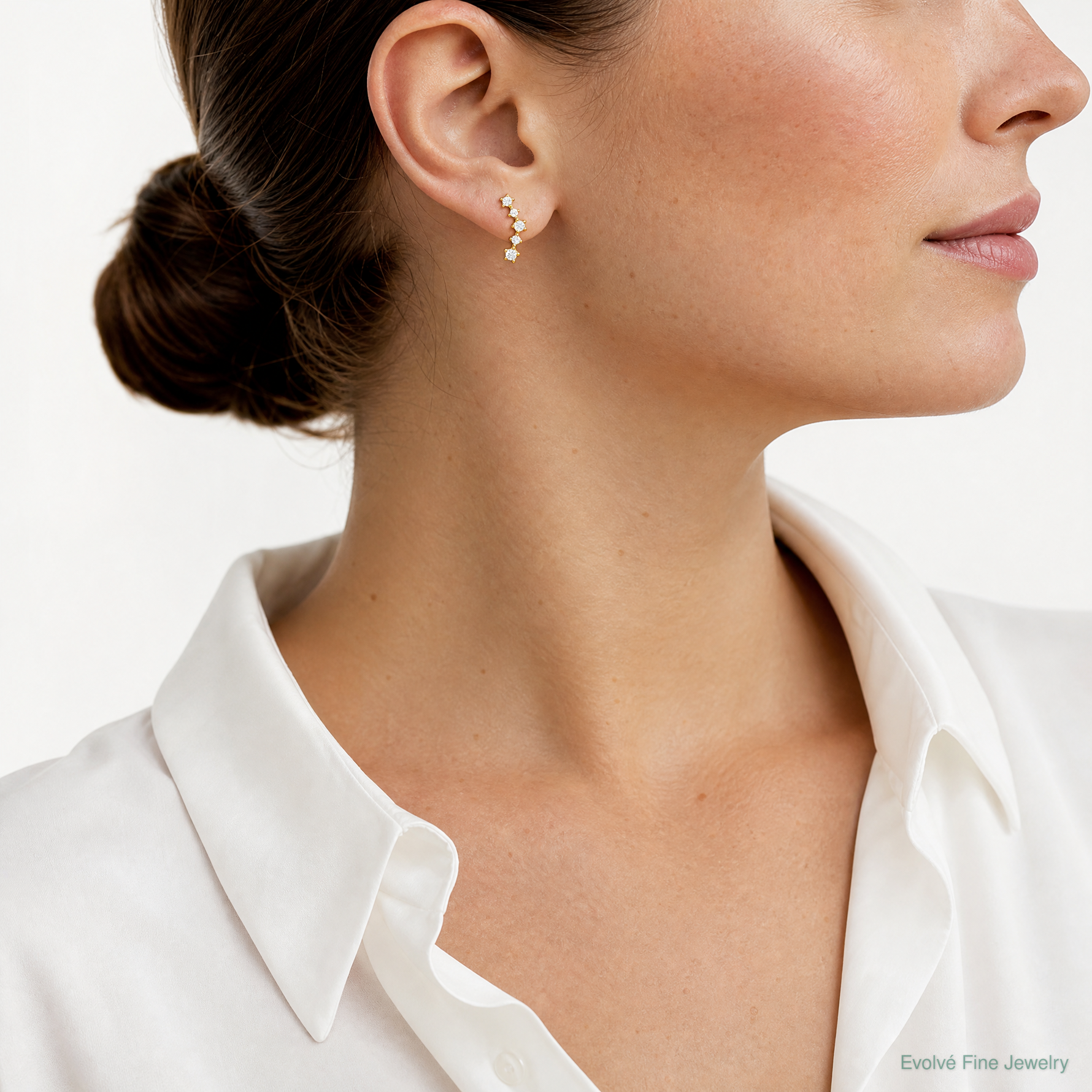 14K Polished Fancy CZ Post Earrings - Model Shot