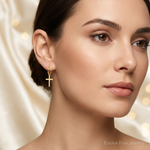 14K Polished Cross Dangle Earrings - Model Shot