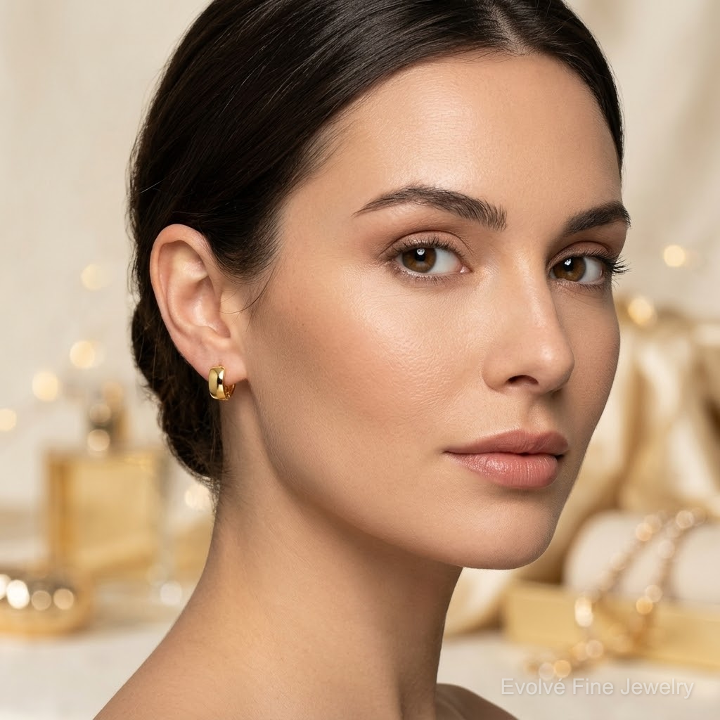 14k Polished 5mm Hinged Huggie Hoop Earrings - Model Shot