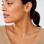 14K Polished CZ Studs and Small Endless Hoop Earring Set - Model Shot