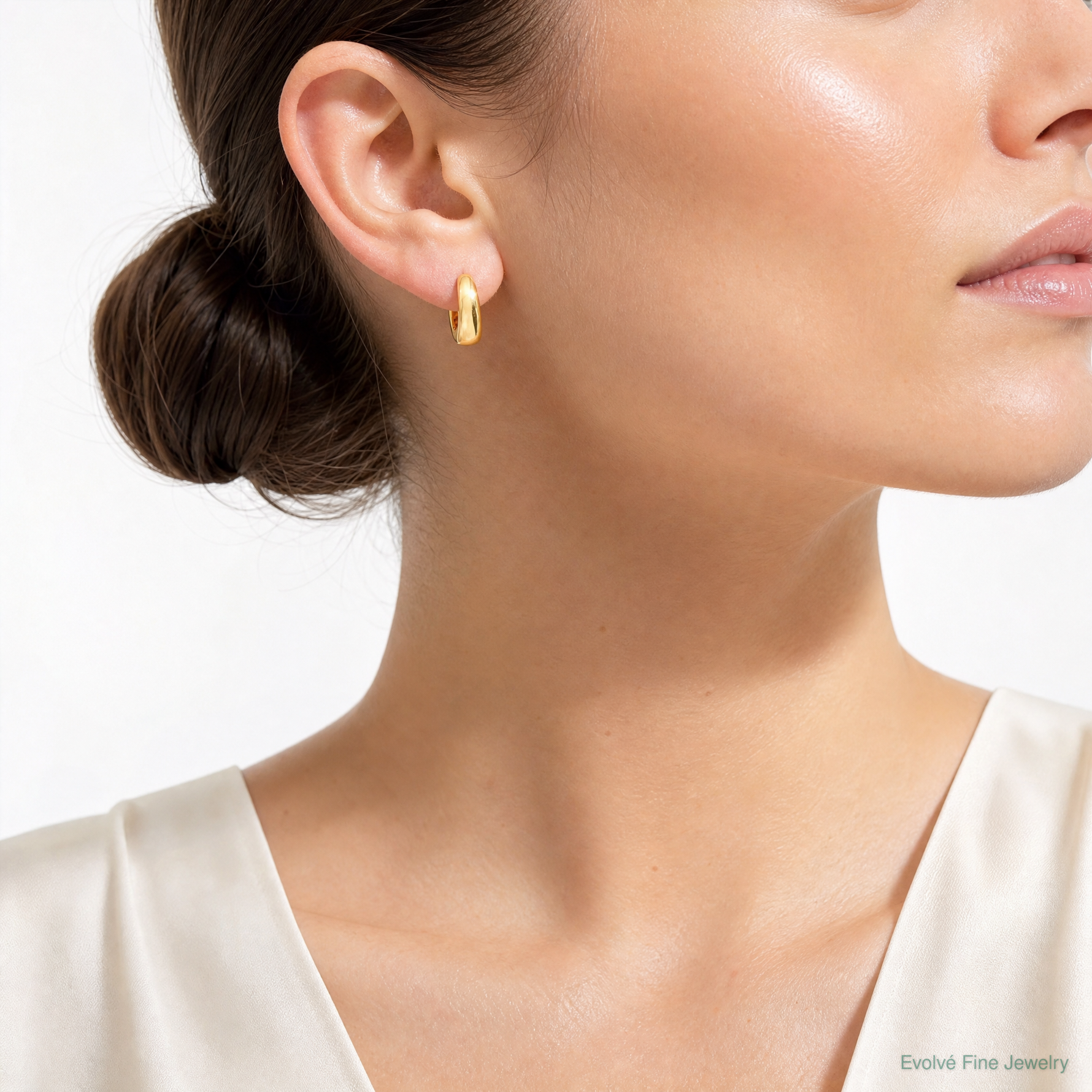 14K Polished J-Hoop Post Earrings - Model Shot