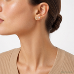 14K Polished CZ Ball and Heart Post Earring Set - Model Shot