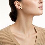 14K Polished Paw with Black Enamel Post Earrings - Model Shot