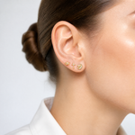 14K Polished CZ Moon Cross and Crown Post Earring Set - Model Shot