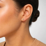 14K Polished and D/C CZ Cross Post Earrings - Model Shot