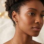 14k Polished Oval Hinged Hoop Earrings - Model Shot