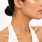 14k Polished and Beaded Post J-Hoop Earrings - Model Shot