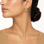 14k Polished CZ Curb Link Post C-Hoop Earrings - Model Shot