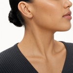 14k Polished and Beaded Round CZ Post Earrings - Model Shot