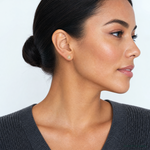 14k Polished Opal and CZ Post Earrings - Model Shot