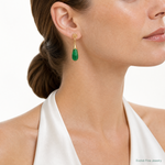 14K Polished Good Luck Symbol Jade Teardrop Post Dangle Earrings - Model Shot
