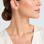 14k Polished Monstera Leaf Hinged Round Hoop Earrings - Model Shot