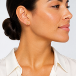 14k Polished CZ Leaf Post Earrings - Model Shot