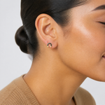 14k Polished Black Enamel and CZ Horseshoe Post Earrings - Model Shot