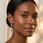14k Blue Topaz Gemstone Dangle Earrings - Model Shot
