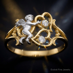 10k & Rhodium CZ Angel w/Hearts Ring - Close-up View