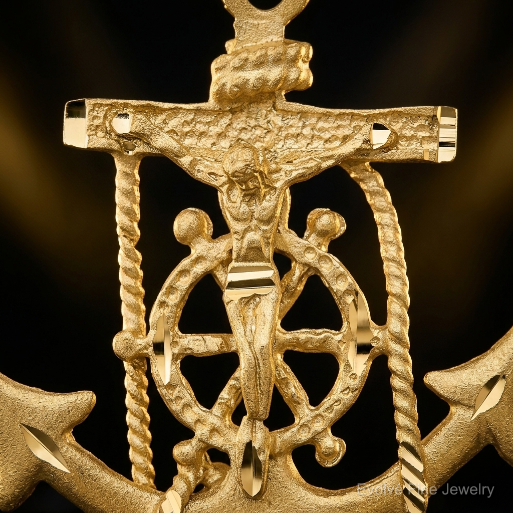 14k Mariners Crucifix Pendant - Close-up View