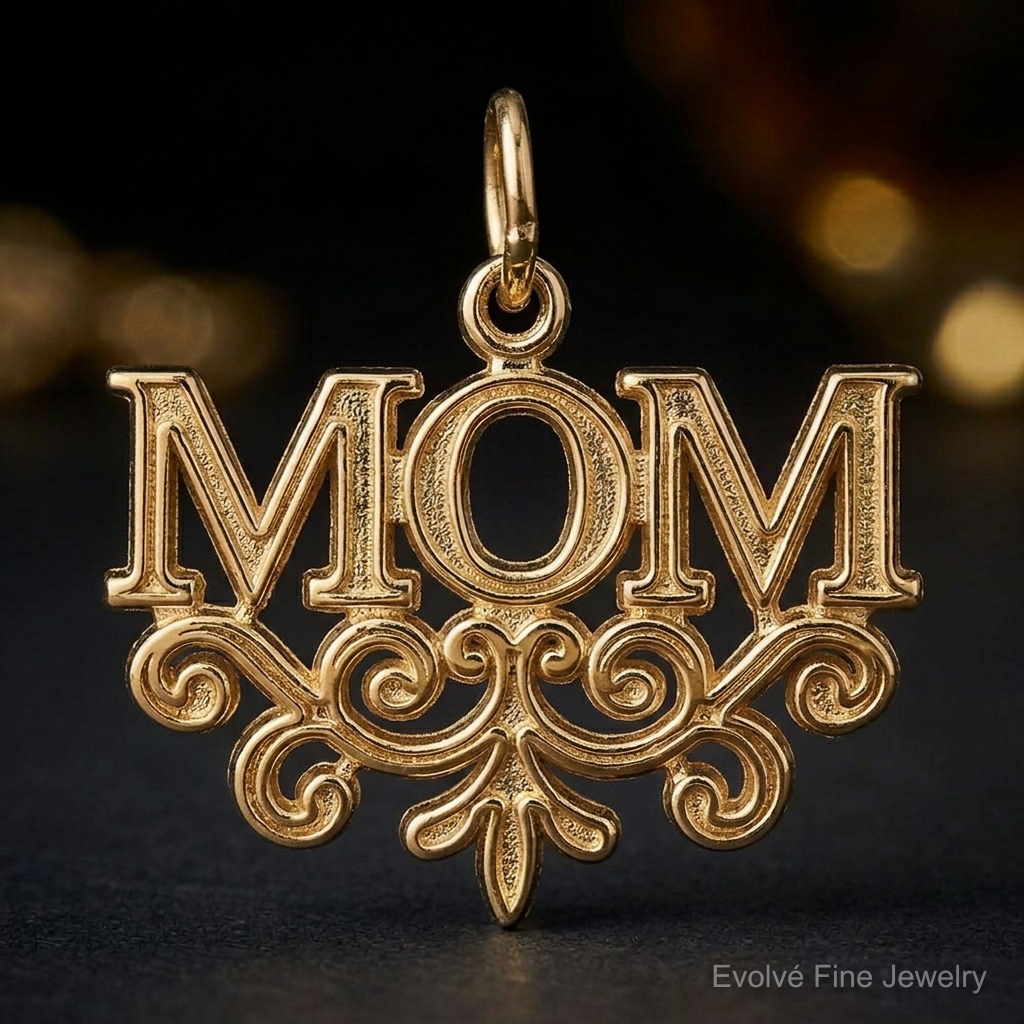 14k MOM Charm - Close-up View