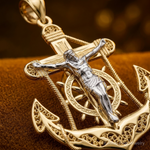 14k Two-tone Mariner's Crucifix Pendant - Close-up View