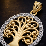 14k w/ Rhodium Tree of Life Pendant - Close-up View