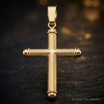 14K Polished and Textured Cross Pendant - Close-up View
