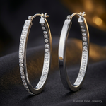 14k WG Diamond Fascination Diamond Dust/Accent Oval Hoop Earrings - Close-up View